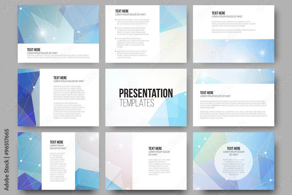 Poster set of 9 vector templates for presentation slides. colorful graphic design, abstract background