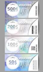 Set of modern gift voucher templates. Colorful triangle design, abstract vector background
