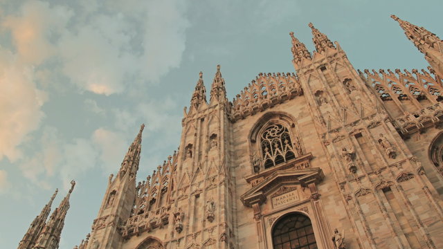 The Duomo, Milan, Italy: Time-lapse of cathedral at sunset with camera movement