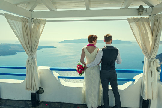 Young wedding couple  on Santorini