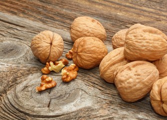 walnuts on wooden background