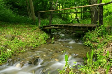 Fototapeta na wymiar Wooden bridge over creek