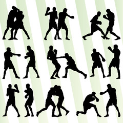Boxer boxing man in action sport vector background