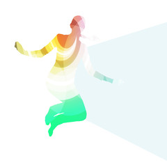 Jumping woman silhouette illustration vector background colorful