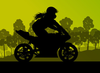 Obraz na płótnie Canvas Motorcycle performance extreme stunt driver woman vector backgro