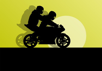 Plakat Motorcycle performance extreme stunt driver man and woman vector