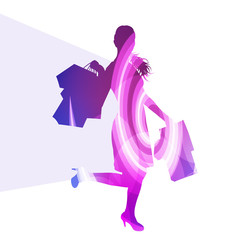 Woman with shopping bags silhouette illustration vector backgrou