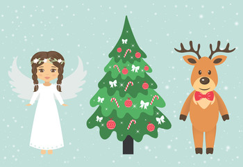 Obraz na płótnie Canvas deer and christmas angel