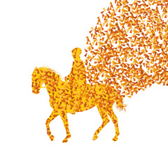 Horse rider made of fragments vector background concept