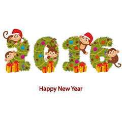 design new year 2016 with monkeys and Christmas tree - vector illustration, eps