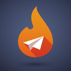 Long shadow vector flame icon with a paper plane