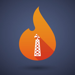 Long shadow vector flame icon with an oil tower
