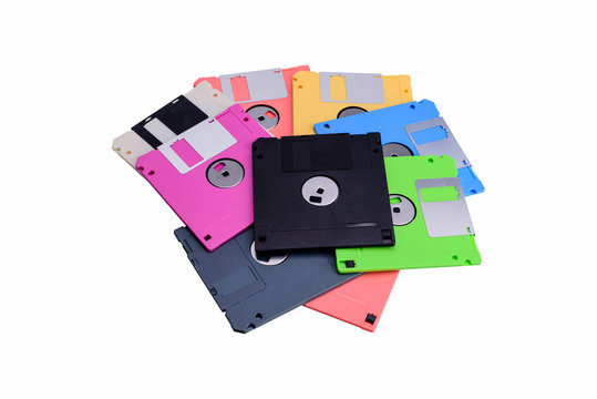 stack of colorful floppy disks