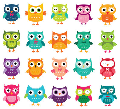 Cute cartoon owls collection