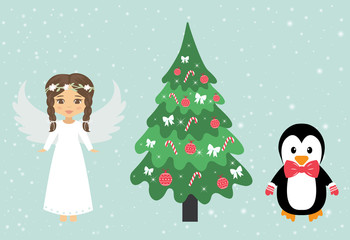 penguin and christmas angel