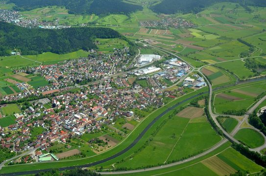 aerial view of the town of Biberach in the Kinzigtal area of Baden, Germany 