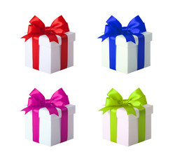 Gift box with ribbon and bow. Present set.