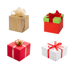 Gift box with ribbon and bow. Present set.