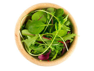 lettuce mix in a wooden bowl