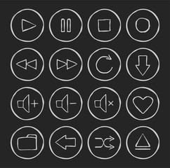 Multimedia hand drawn sketch icons set. Chalk