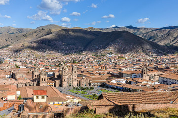 Aerial view of the main square in Cusco, Peru