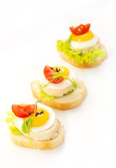 Canapes of cheese vegetables meat and seafood