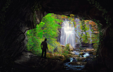 Cave and waterfall