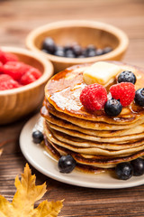 High pile of delicious pancakes
