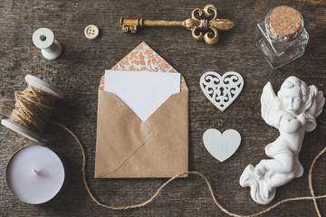 Cute vintage  mockup on a wooden background.