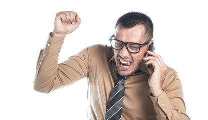 Angry businessman on phone