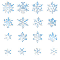 Set of blue snowflakes isolated on white background