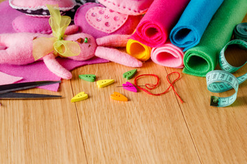 Hobby leisure concept. Needlework objects