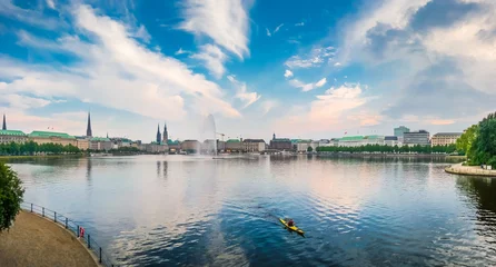 Hamburg Binnenalster lake panorama at sunset, Germany © JFL Photography