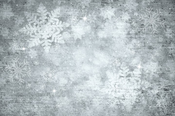 Magical grunge silver colored abstract blurry snowflake shapes and sparkle illustration background....