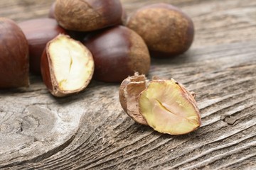 chestnuts on a rustic wooden table