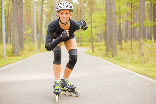 Woman roller skater training