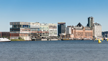 Modern social housing apartment building Silodam in harbour district of Amsterdam, Netherlands