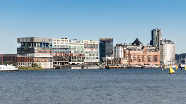 Modern social housing apartment building Silodam in harbour district of Amsterdam, Netherlands