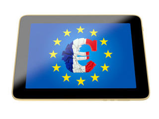 tablet with broken euro sign - french flag colors 