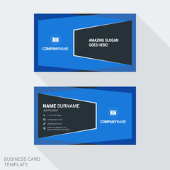 Fototapeta na wymiar Modern Creative and Clean Business Card Template in Blue Color with Abstract Frames. Flat Style Vector Illustration