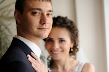 Happy bride and groom on their wedding
