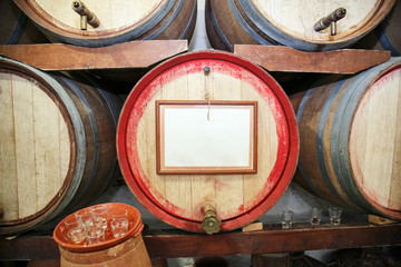 barrels of wine in the wine cellar