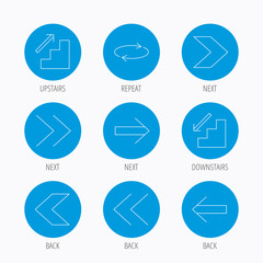 Arrows icons. Upstairs, repeat linear signs.