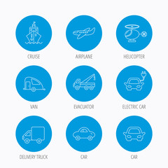 Transportation icons. Car, ship and truck signs.