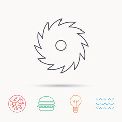 Circular saw icon. Cutting disk sign.