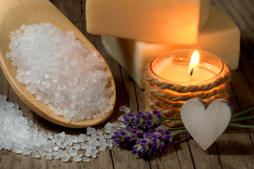 Natural spa setting with lavender and candle