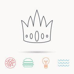 Crown icon. Royal king hat sign.