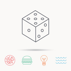 Dice icon. Casino gaming tool sign.