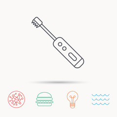 Electric toothbrush icon. Tooth cleaning sign.