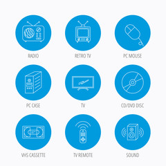 Retro TV, radio and DVD disc icons.